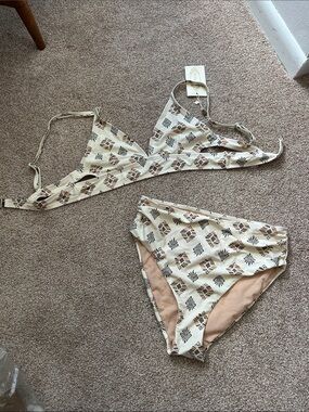 Women's Cream Patterned Bikini Set - Brand: